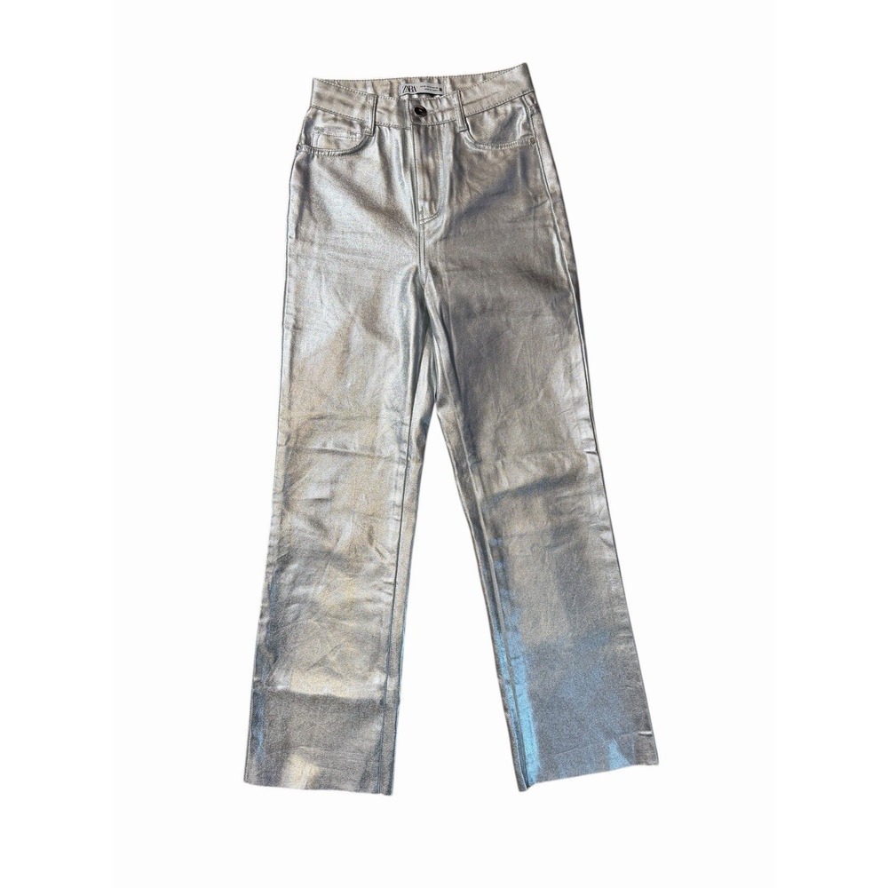 ZARA High-Waist Metallic Jeans – Z1975 – XS (0) – NYE Ready in Gray